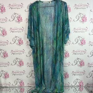 Cyrus cardigan coverup sheer mesh style dotted Blue and Green Patterned Top